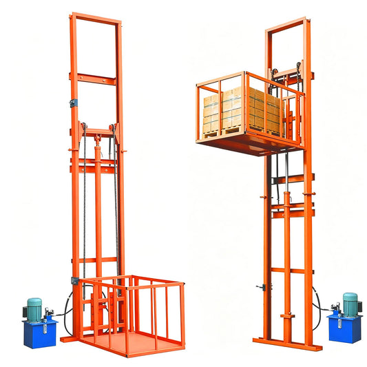 Hydraulic Freight Elevator System, 2200lbs 1-Ton Electric Cargo Lift Platform, Wall-Mounted Rail Guide VRC Mezzanine Hoist with 2500W Pump for Warehouse, Factory, Home Garage (19.7FT Lifting Height)
