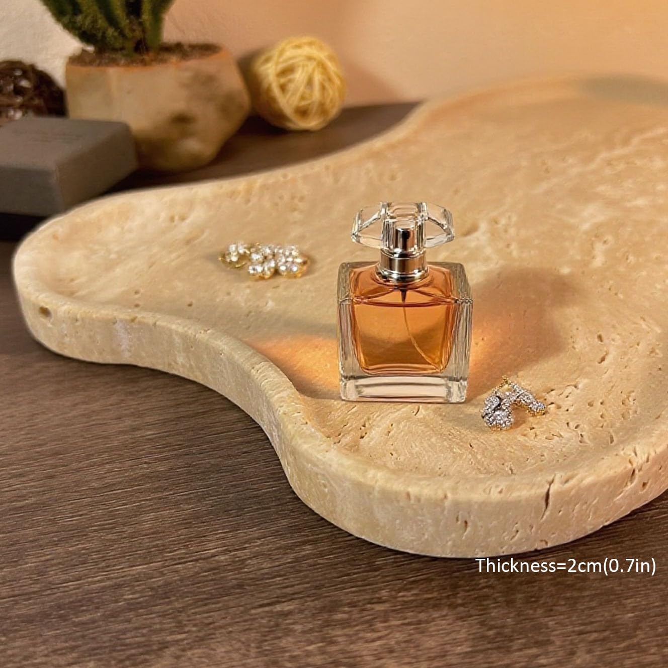 Cloud Shape 100% Natural Travertine Tray Luxury Travertine Vanity Organizer for Bathroom Kitchen Counter, Decorative Tray for Dresser Home Décor, 13.3x8.3x0.7 inches