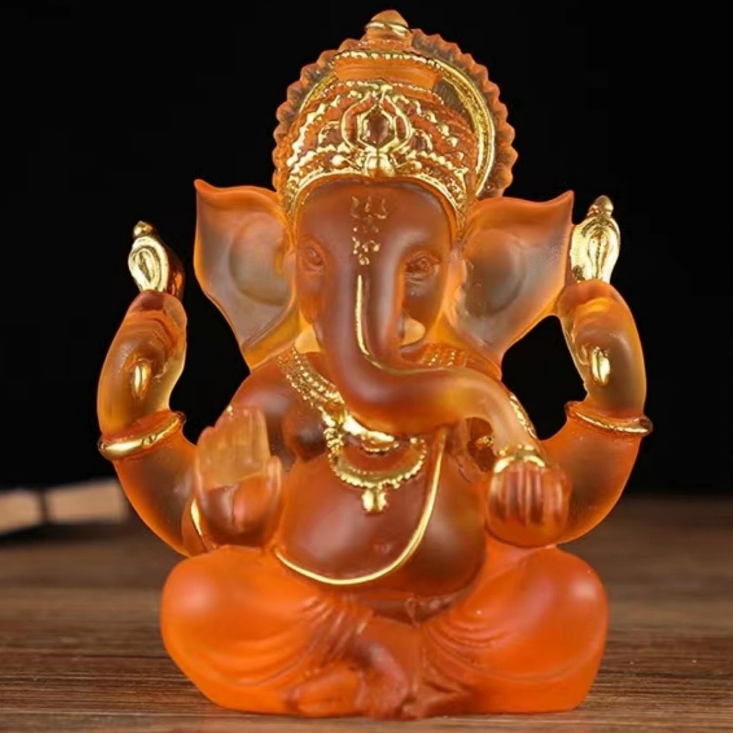Yahu Lando Indian God Lord Ganesha Statue,Orange Lmitation Glass Hindu Elephant Statue Ganpati Idol Buddha Sculptures,Hindu Gift,Home Temple Mandir Meditation Yoga Room Decor 5.5"