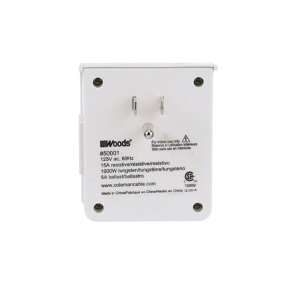 Woods 50001WD Indoor 24-Hour Heavy Duty Plug-In Mechanical Timer; 1 Grounded Outlet