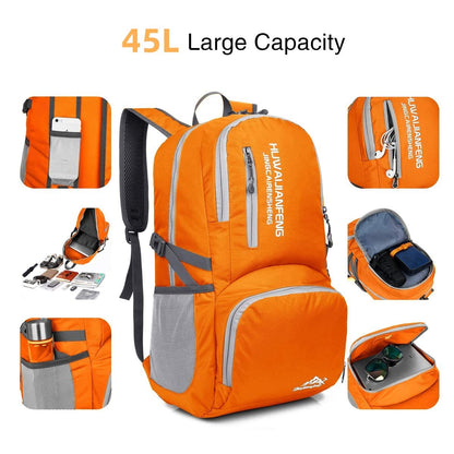 Crenze 45L Lightweight Foldable Backpack Travel Hiking Daypack, Men Women Durable Handy Waterproof Rucksack for Camping Walking Cycling Climbing