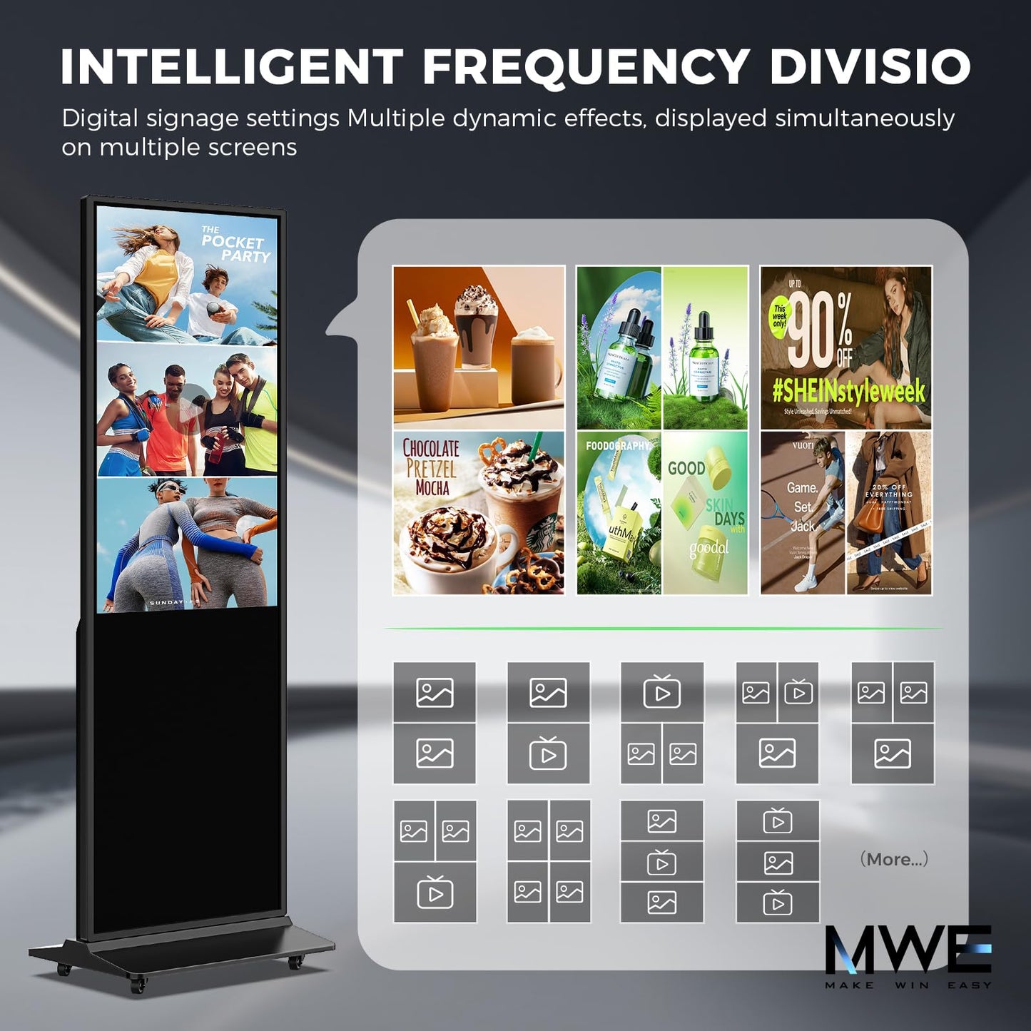 JIYANG 37 Inch Digital Signage Display, Indoor Floor Standing Advertising Display Kiosk Android System,Commercial LCD Totem(Black)