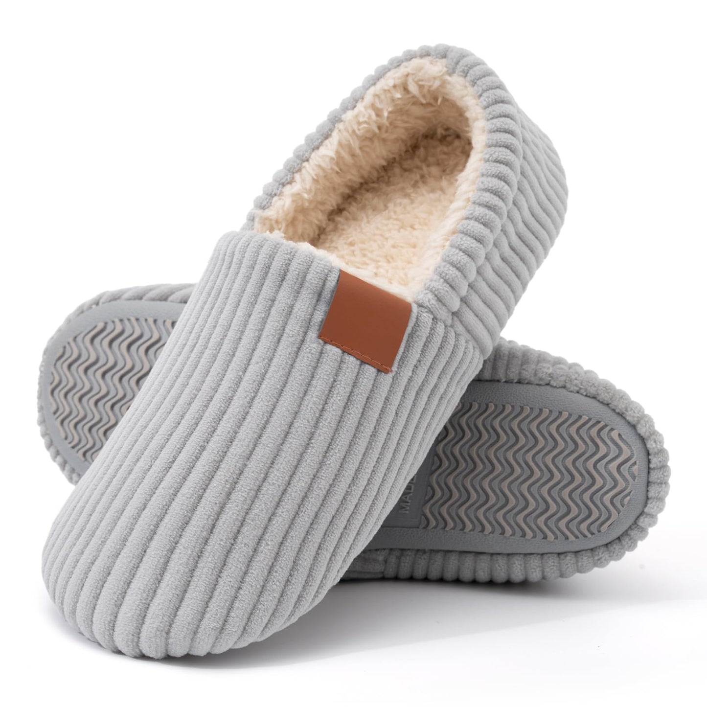 ROPULP Slippers for Women Memory Foam Corduroy Soft Full Slippers House Shoes Womens Fashion Footwear Comfy Trendy Gift Grey, Size 5-6