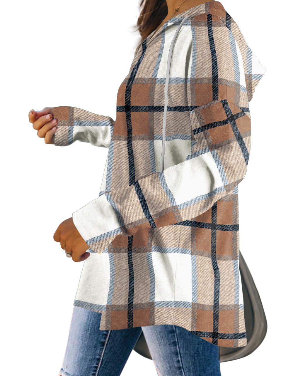 Bofell Halloween Sweatshirt Womens Long Sleeve Shirts Pullover Tops Oversized Hoodie Fall Outfits Brown Plaid S