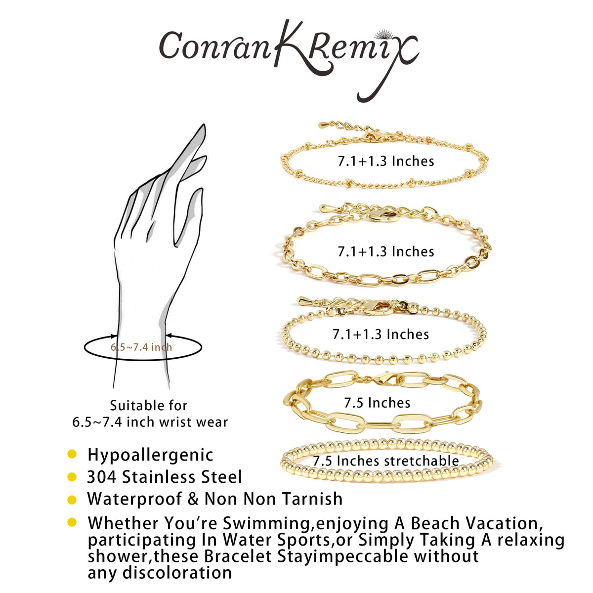 Waterproof Gold Bracelet Stack for Women Non Tarnish,Stainless Steel Dainty Bracelets Layered Paper Clip Bracelet Chain Bracelet for Women Jewelry