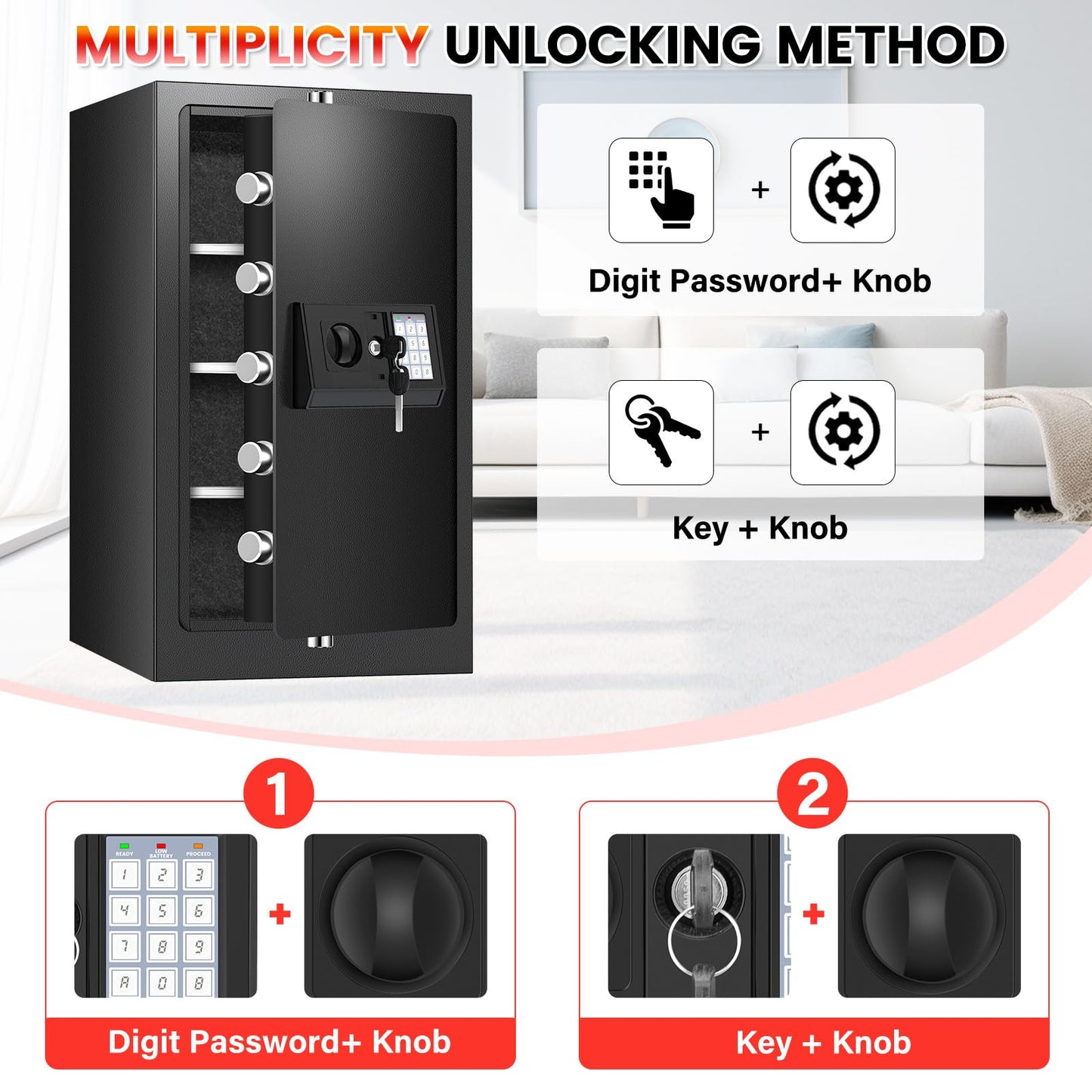[𝟐𝟎𝟐𝟔] 𝟑𝟓𝐌𝐢𝐧 𝟏𝟕𝟎𝟎°𝐅 Fire Proof Safe for Home Documents, 7.5 Cuft Fireproof Safe for Home, Home Safes With Removable Shelf, 𝟕𝟎𝐋𝐛𝐬 Heavy Duty Safes with Anti-theft for Home, Office