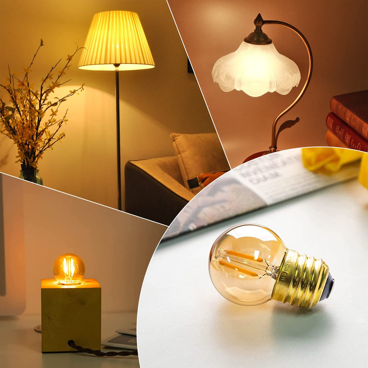 Grensk G40 Low Watt Light Bulb Edison LED Bulb Mini Globe Light Bulbs 1W Equivalent to 10Watt Incandescent E26 Screw Base Led Bulbs Ultra Warm White 2200K, Non Dimmable (G40g-2pack)