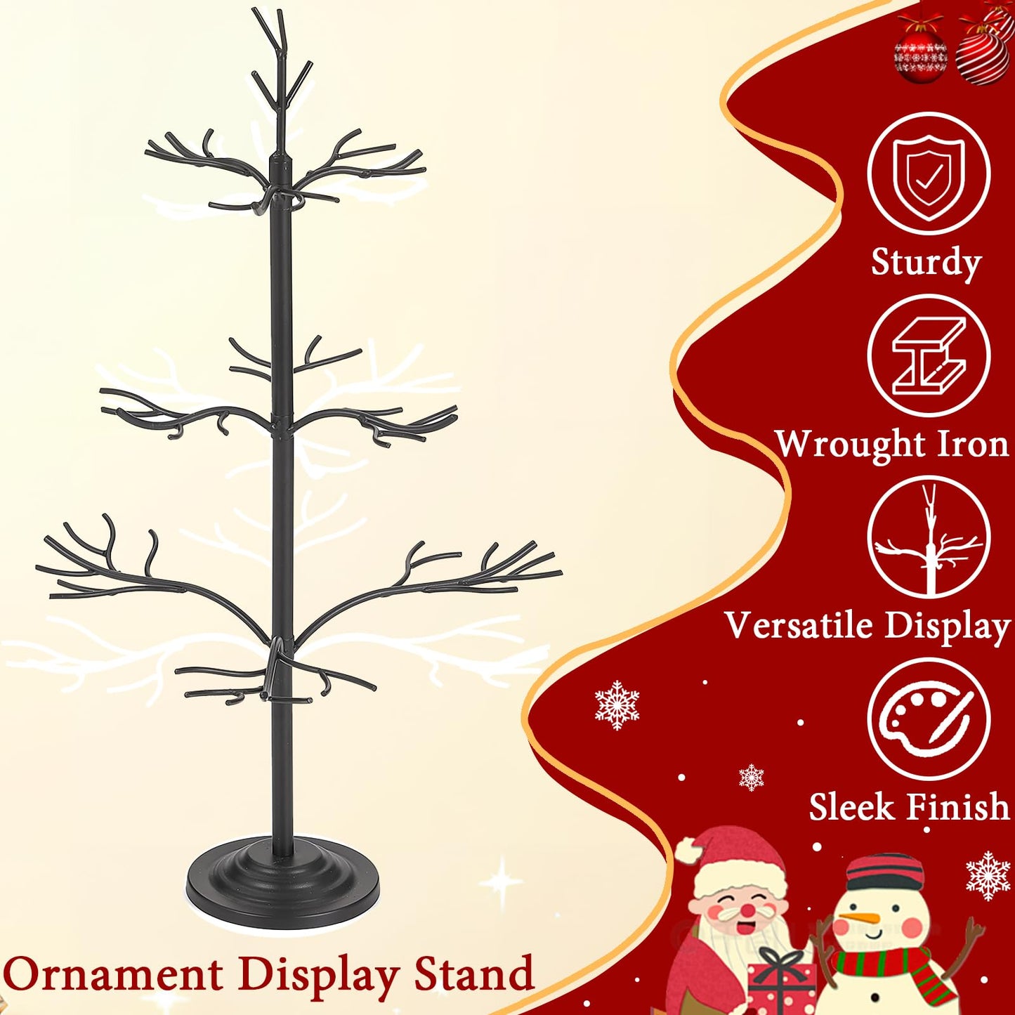 Metal Ornament Display Tree, Black Ornament Tree Display Stand, 22 Inch Christmas Tabletop Ornaments Hangers Stand, 3-Tier Wire Displays Trees for Easter Halloween Christmas Ornaments