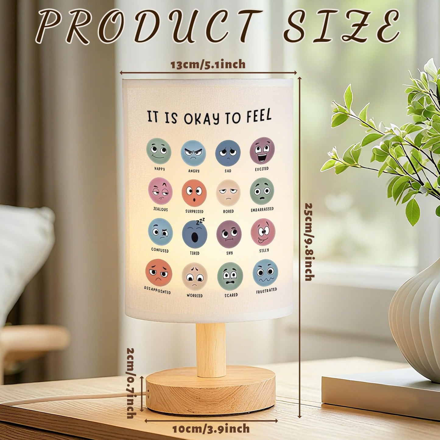 Baquler Bedside Table Lamp Boho Table Lamp Decorations for Bedroom It is Okay to Feel Classroom Light with USB Wood Base Cozy Nightstand Gifts Light for Counseling Home Desk Living Read Work