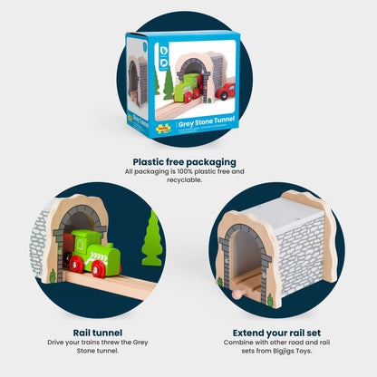 Bigjigs Rail Grey Stone Tunnel, Wooden Train Track Accessories, For Kids