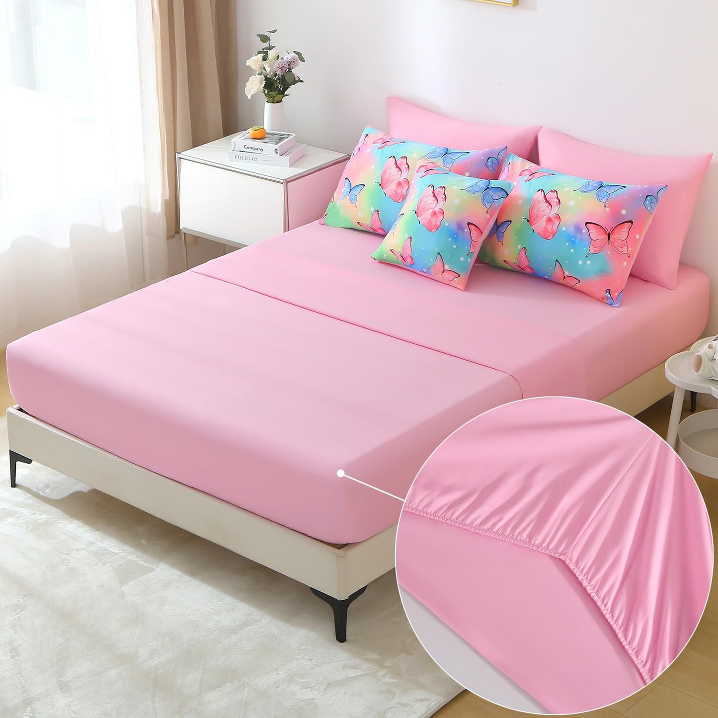 JQinHome 6 Pc Twin Rainbow Butterfly Comforter Set - 3D Butterfly Design Butterflies Bedding with Sheet Sets Bed in A Bag for Girls Kids Teens (Rainbow)