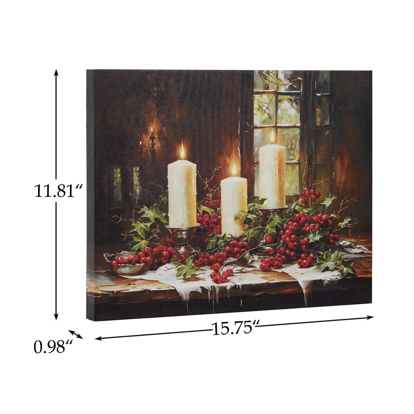 NIKKY HOME Christmas Wall Art, Led Christmas Canvas Prints, Candlesticks by the Window Pictures Wall Arts, Decor Light Up Winter Wall Art For Living Room Bedroom Xmas Party Gift 12" X 16"
