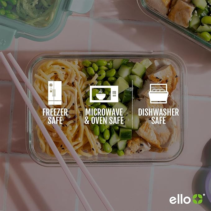 Ello Color Lock 2 Cup 6PC, 3 Pack Glass Meal Prep Sets Leak-Proof Glass Food