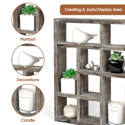J JACKCUBE DESIGN Rustic Multi-Slot Shelf Cube Display 9 Compartment Shadow Box Wall mountable Shelf for Collection Square Freestanding Case Farmhouse Décor - MK570A (Rustic Wood)