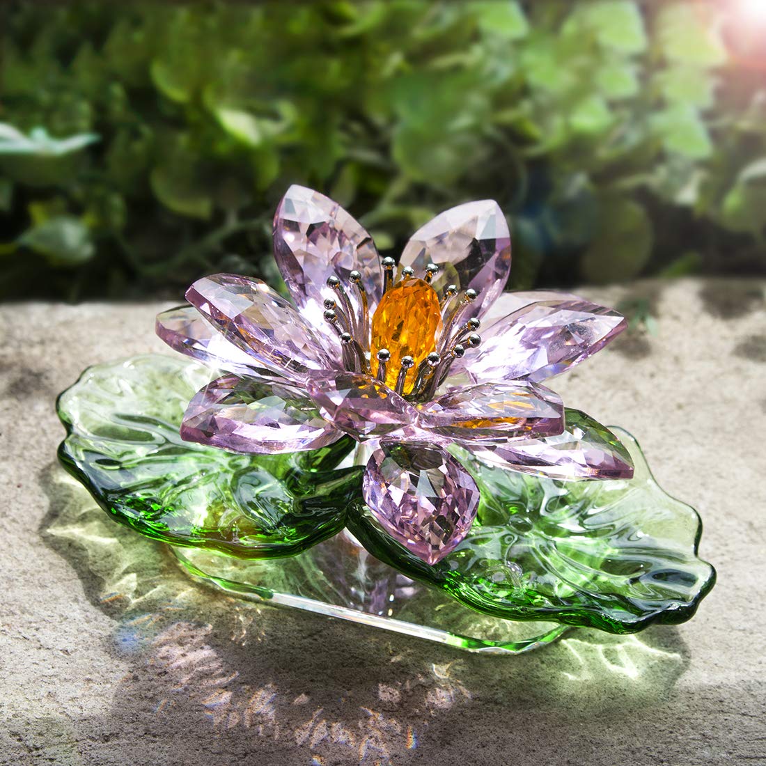H&D HYALINE & DORA Pink Sparkle Crystal Hue Reflection Crystal Lotus Flower,Glass Home Decor for Feng Shui,Gift Boxed