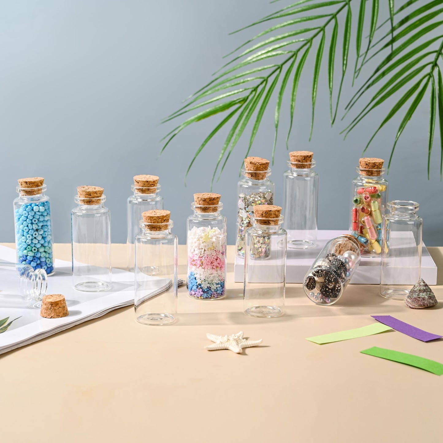 HPOPO 12PCS Mini Glass Bottle with Wood Cork Stoppers,30ml DIY Decoration Glass Jars for Halloween Decorations,Wedding Party Favors