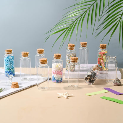 HPOPO 12PCS Mini Glass Bottle with Wood Cork Stoppers,30ml DIY Decoration Glass Jars for Halloween Decorations,Wedding Party Favors