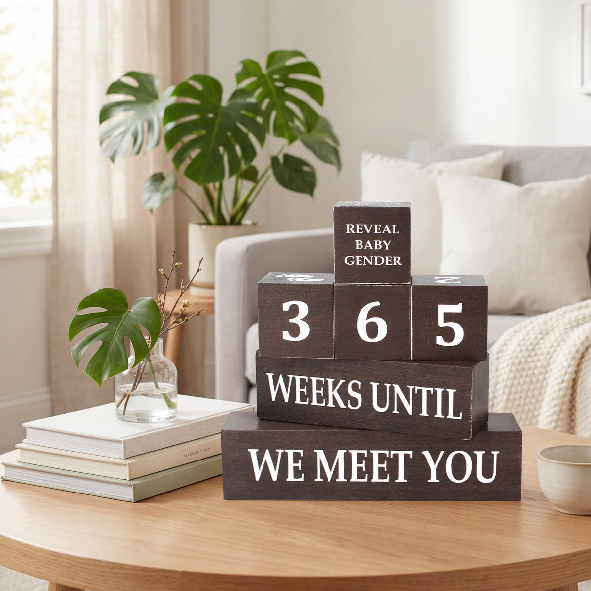 6 Pcs Baby Arrived Week Countdown Wooden Table Decor, Baby Reveal Activities Decision Dice Table Decorations for Home Office