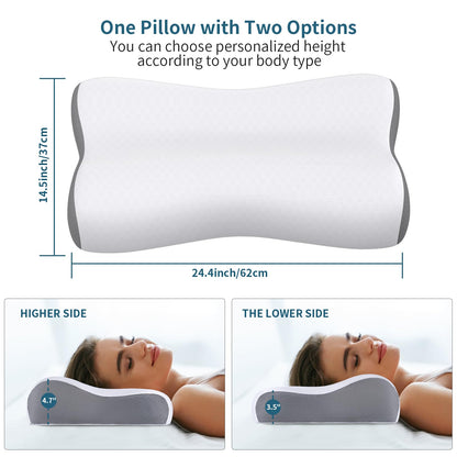 Cervical Neck Pillow for Pain Relief, Contour Memory Foam Pillows for Sleeping, Ergonomic Pillow Orthopedic Cooling Pillow Bed Pillow Neck Support for Side Back Stomach Sleepers