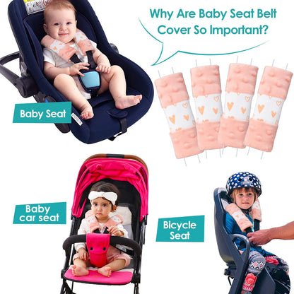 1 one enjoy 4 Packs Harness Pads Baby Car Seat Strap Covers, Universal Baby Belts Pads Shoulder Covers for Newborns Car Seats, Pushchair, Stroller 15 x 5cm
