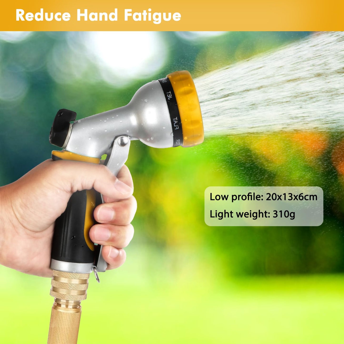 RESTMO Hose Pipe Spray Gun, Heavy Duty Garden Hose Spray Gun, High Pressure Hose Nozzle, Metal Hand Sprayer with 7 Patterns and Water Flow Control, Ideal to Water Plant & Lawn, Wash Car & Pet, Yellow