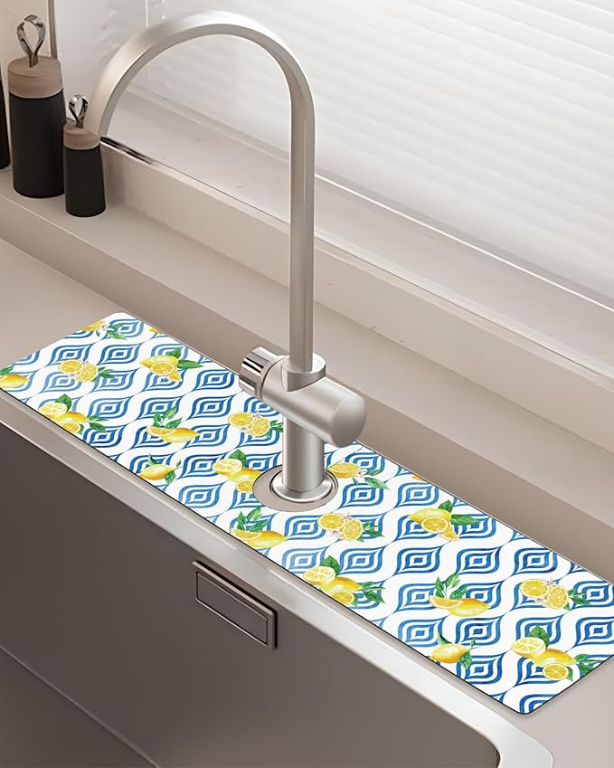 Patterned Sink Faucet Mat Kitchen Splash Guard Super Absorbent Drying Mat