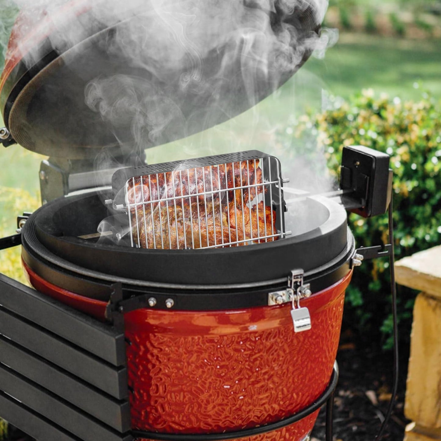 onlyfire Adjustable Rotisserie Basket, Stainless Steel Flat Rotating Cages Fits 1/2" Hexagon, 3/8" Hexagon, 3/8" Square & 5/16" Square Rotisserie Spit Rods and Most Chacoal, Kamado and Gas Grills