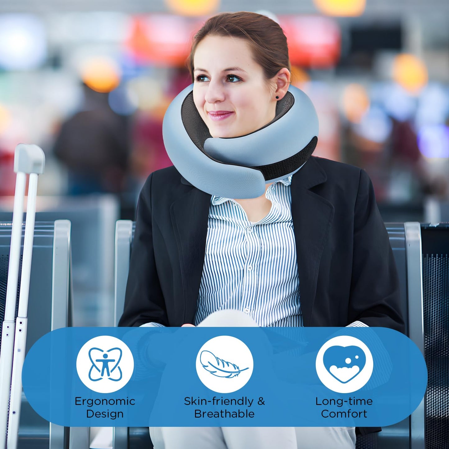 Neck Pillow Airplane,100% Pure Memory FoamTravel Neck Pillow Travel Neck Support Ergonomic &Portable Design Best for Sleeping Plane Car Train Office Flight (Small Grey)