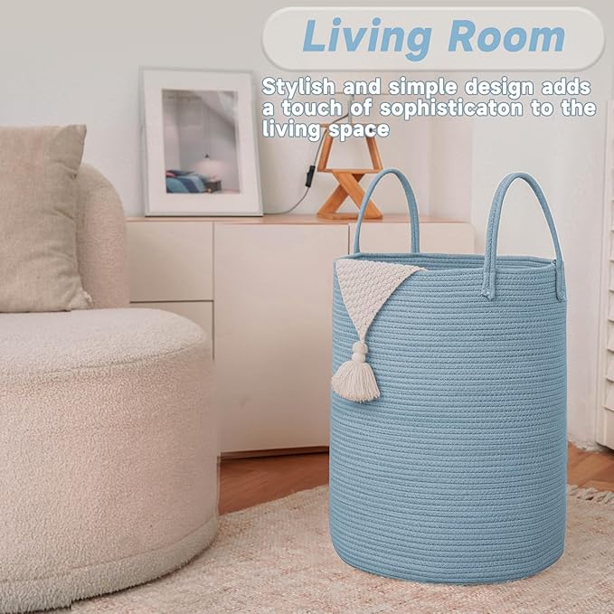 Large Woven Laundry Basket Hamper, 100L Cotton Rope Storage Bin