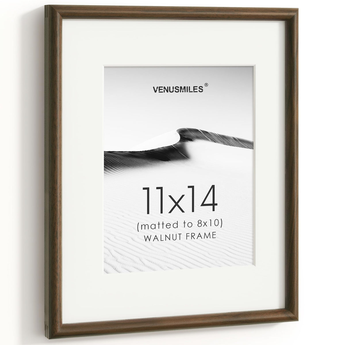 Venusmiles 11x14 Picture Frame, Natural Solid USA-Sourced Walnut Wood Photo Frames with HD Tempered Glass, Handcrafted Rounded Edge Wooden Frame Matted to 8x10, Gallery Wall Art Mount Display
