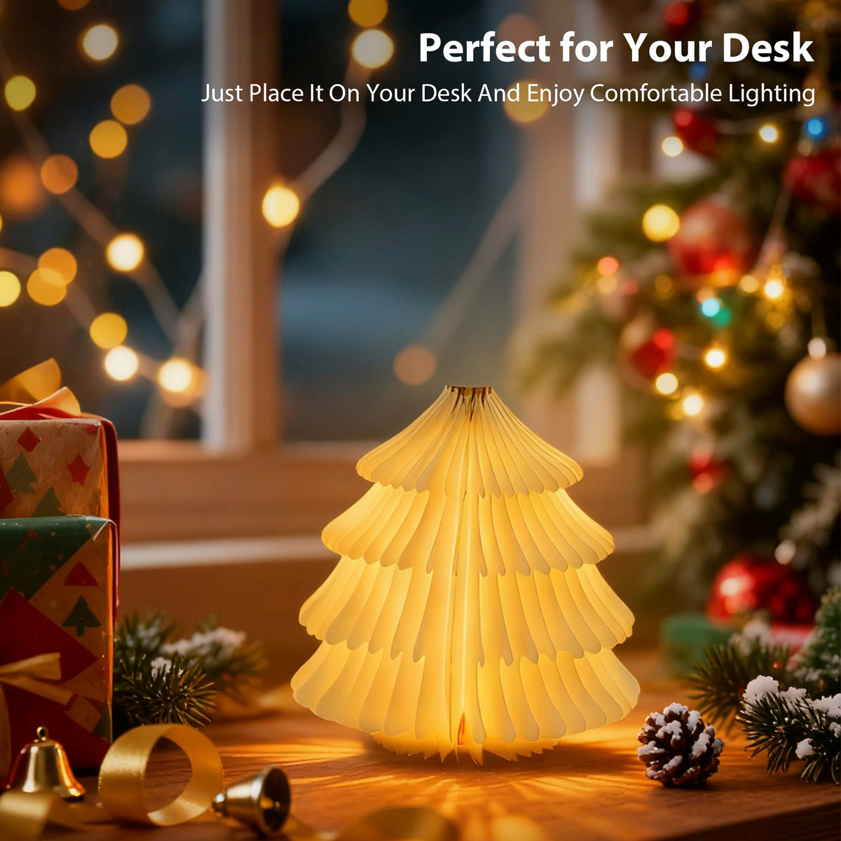 ZBOLE Christmas Tree Lamp,Folding Book lamp,Christmas Decorations with LED Lights,RGB Lighted Tree Lamp for Home Decor,Christmas Gifts(Walnut)