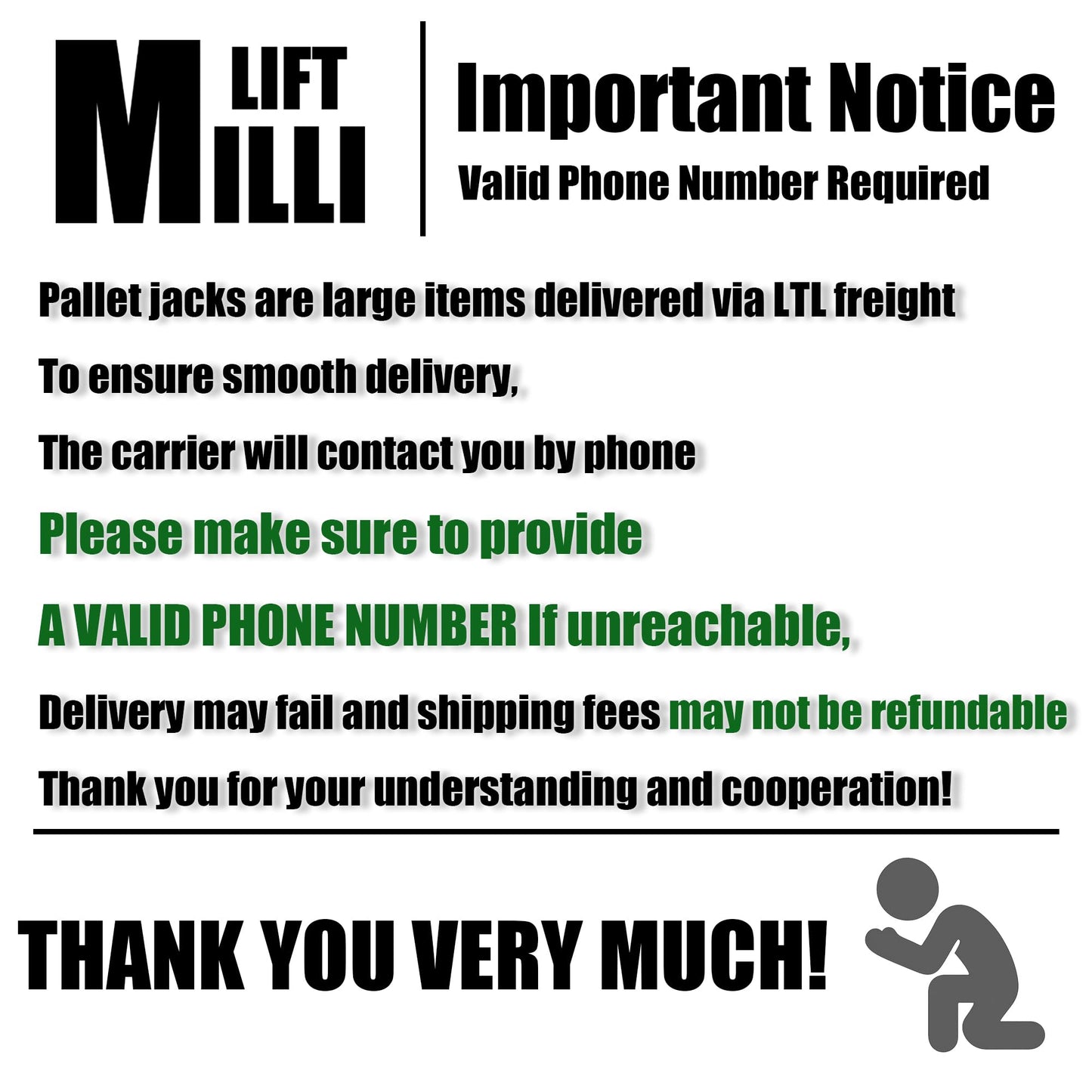 Millilift Electric Pallet Jack, 3300LB Capacity,Heavy-Duty Forks 45"x21", Powerful Drive Motor, 24V 40AH LiFePO4 Battery with Built-in Charger, 2–4H Runtime, for Warehouse,Logistics Company