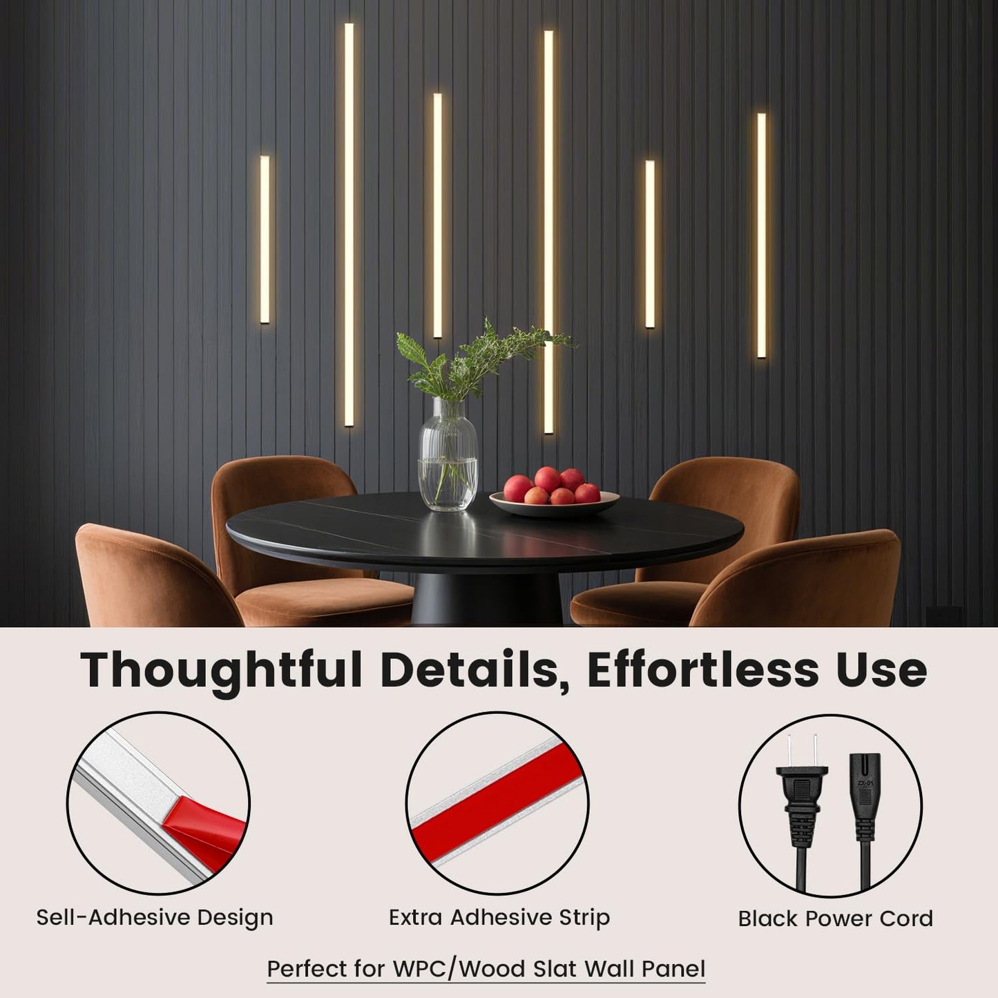 LED Recessed Lighting Kit for Wall Panels - GloryAir 6pcs Adhesive Wall Strip Lights for Interior Wall Decor, 3000K Touchable Switch Lamp for Wood Slat, Wall Accent Acoustic Panels, Kitchen Home stair