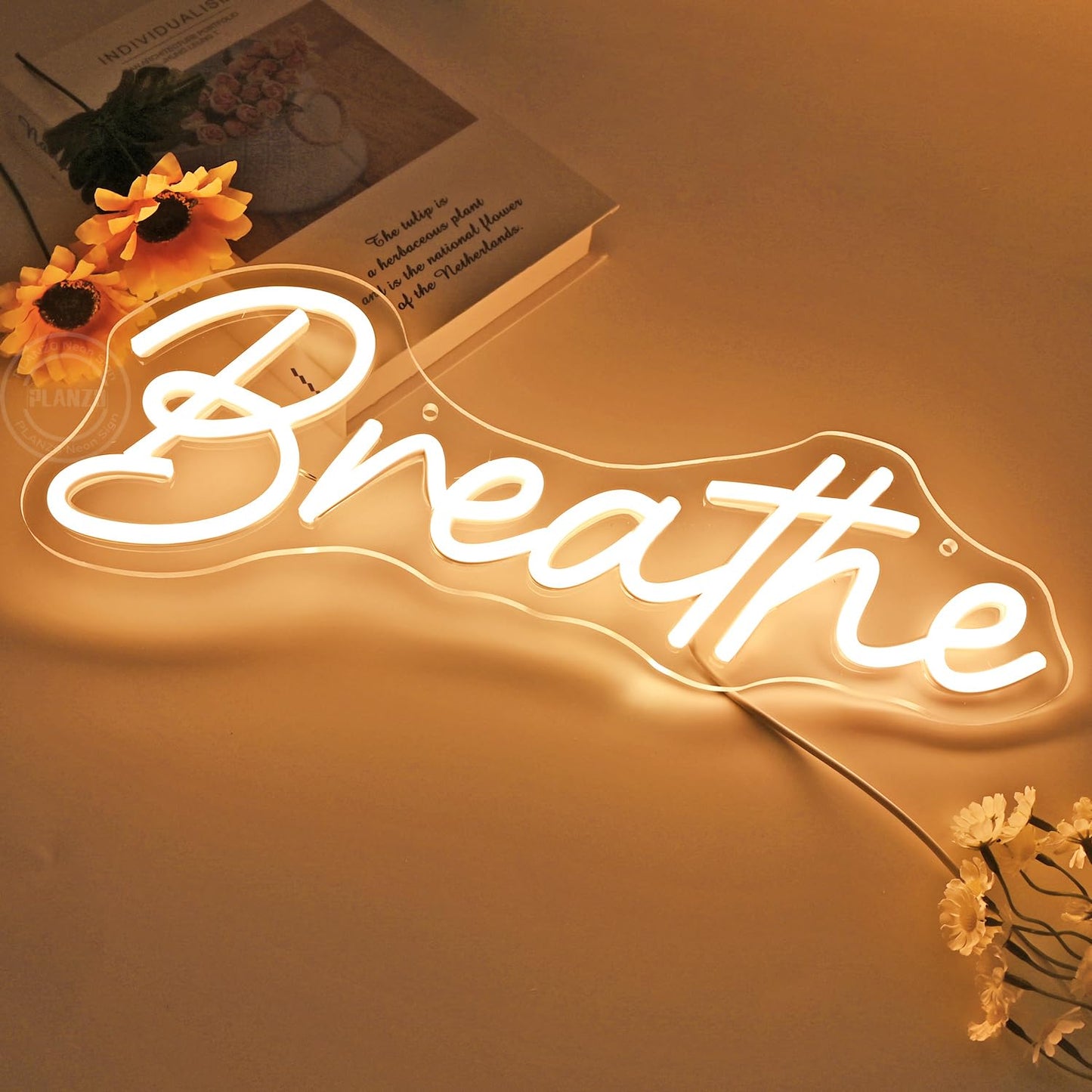 Planzo Breathe Led Neon Sign Light Kids Room Bedroom Yoga Studio Wall Sign Decor USB Gym Birthday Christmas Party Light Up Sign 15.7"x5.7" Warm White
