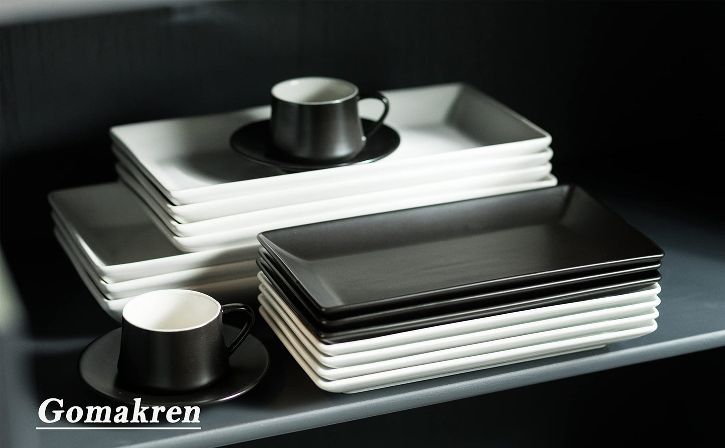 Gomakren Black Serving Platter Set of 4 Porcelain Serving Plates Rectangular Halloween Serving Dishes and Platters Serving Trays for Party Appetizer Sushi, 10 Inch Black Serveware Thanksgiving Gifts