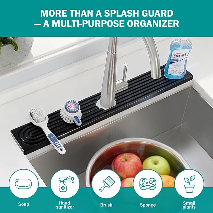 PEKER Teak Wood Faucet Mat for Kitchen Sink 19.7" – Natural Teak Sink Splash
