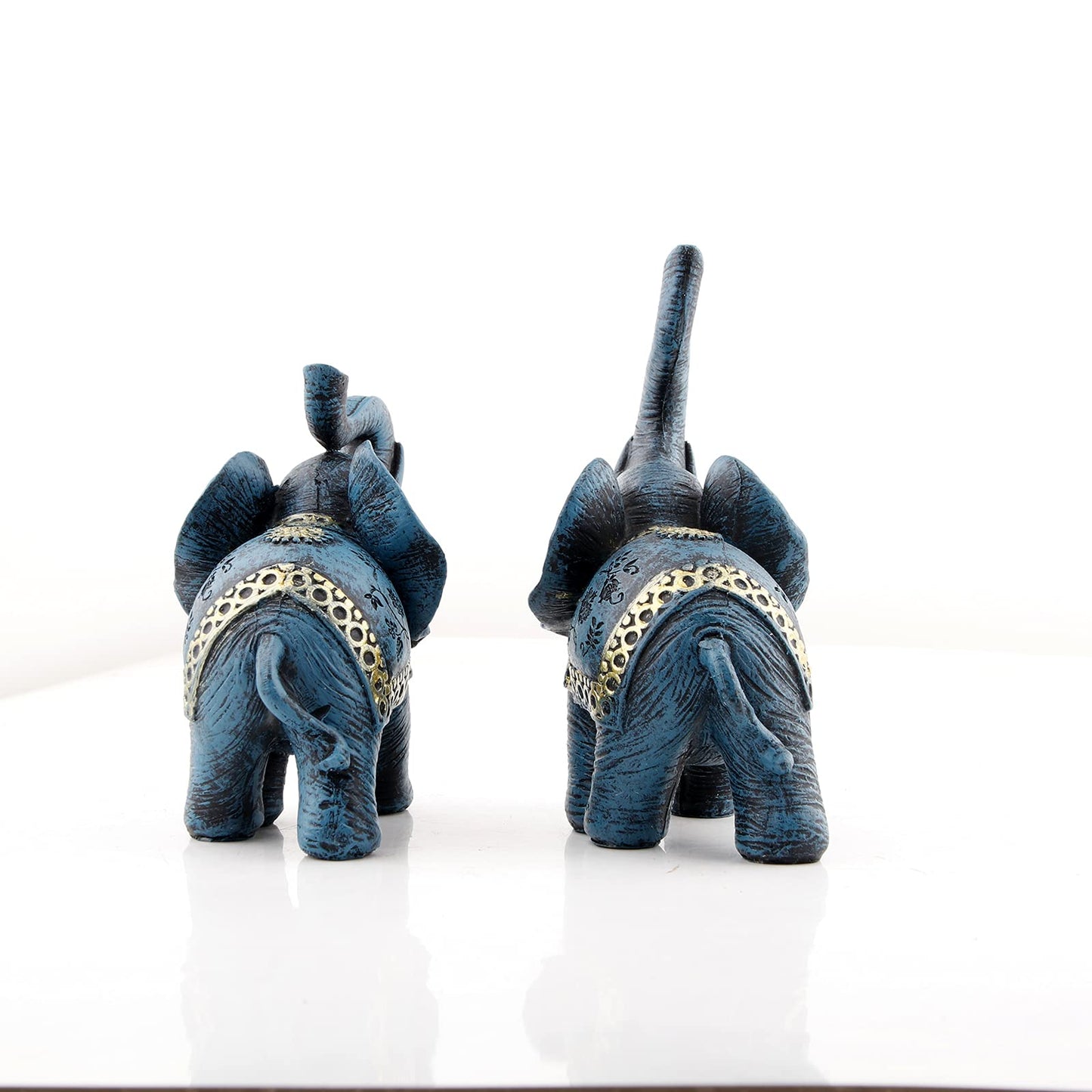 Wisifayardin Blue Thai Couple Elephants Figurines Statues Elephant with Trunk Up Gifts for Desktop Decoration Home Crafts Ornament