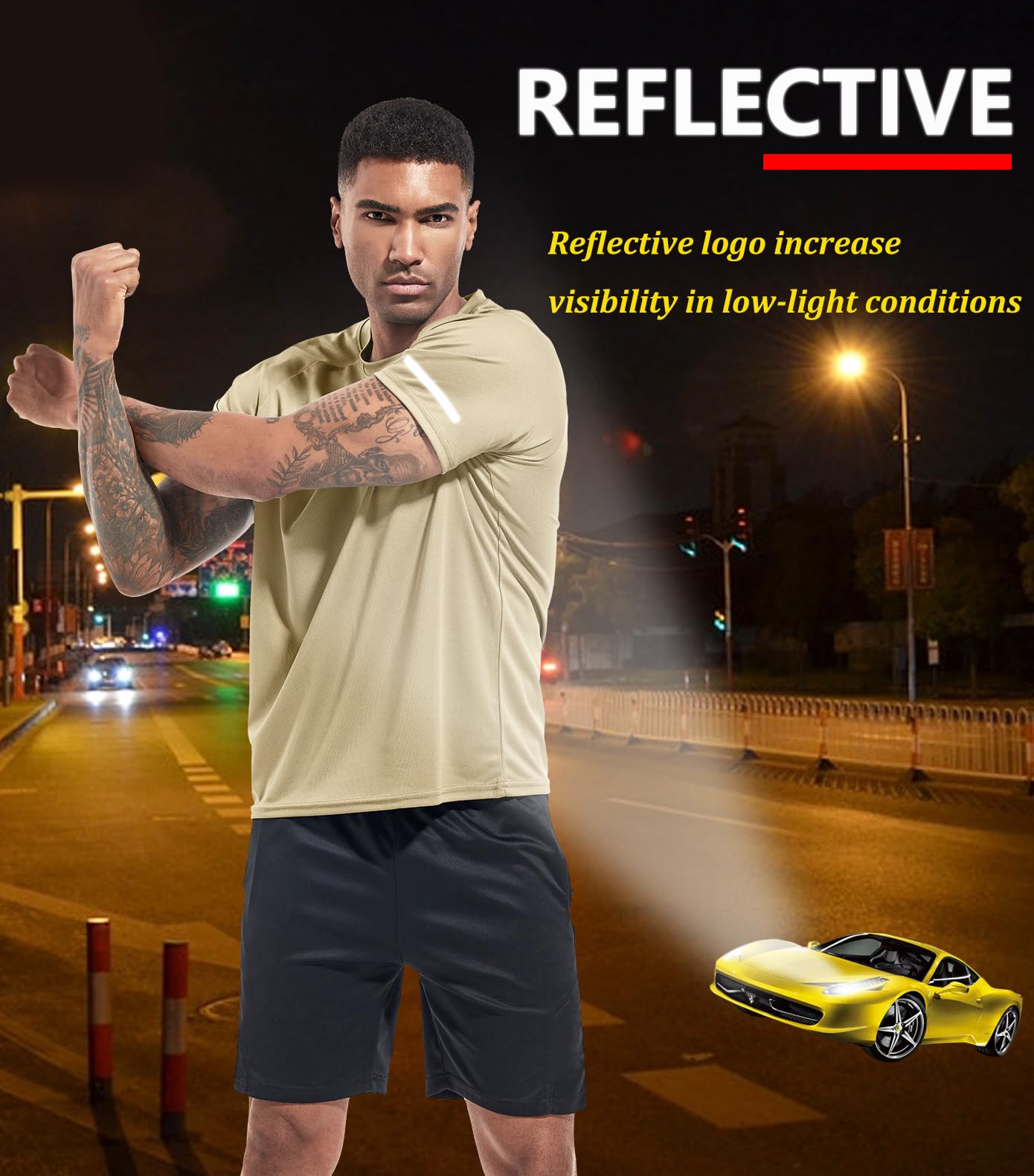 Boyzn 1 Pack Workout Shirt for Men, Quick Dry Running Shirts for Men, Moisture Wicking Short Sleeve Sports Athletic T-Shirt Khaki-L