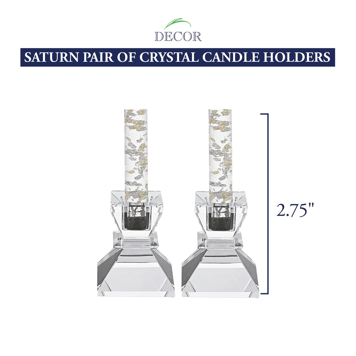 Badash Saturn Crystal Candlestick Holders - Set of 2 Tapered Candle Holders - Beautiful Handcrafted Crystal Accents Perfect for Modern or Traditional Decor