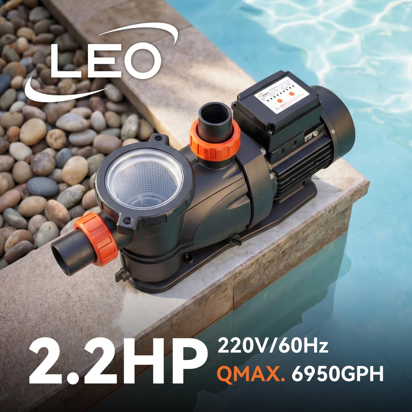 LEO In/Above Ground Pool Pump High Flow Powerful Self Priming Pool Pump,Dark Black