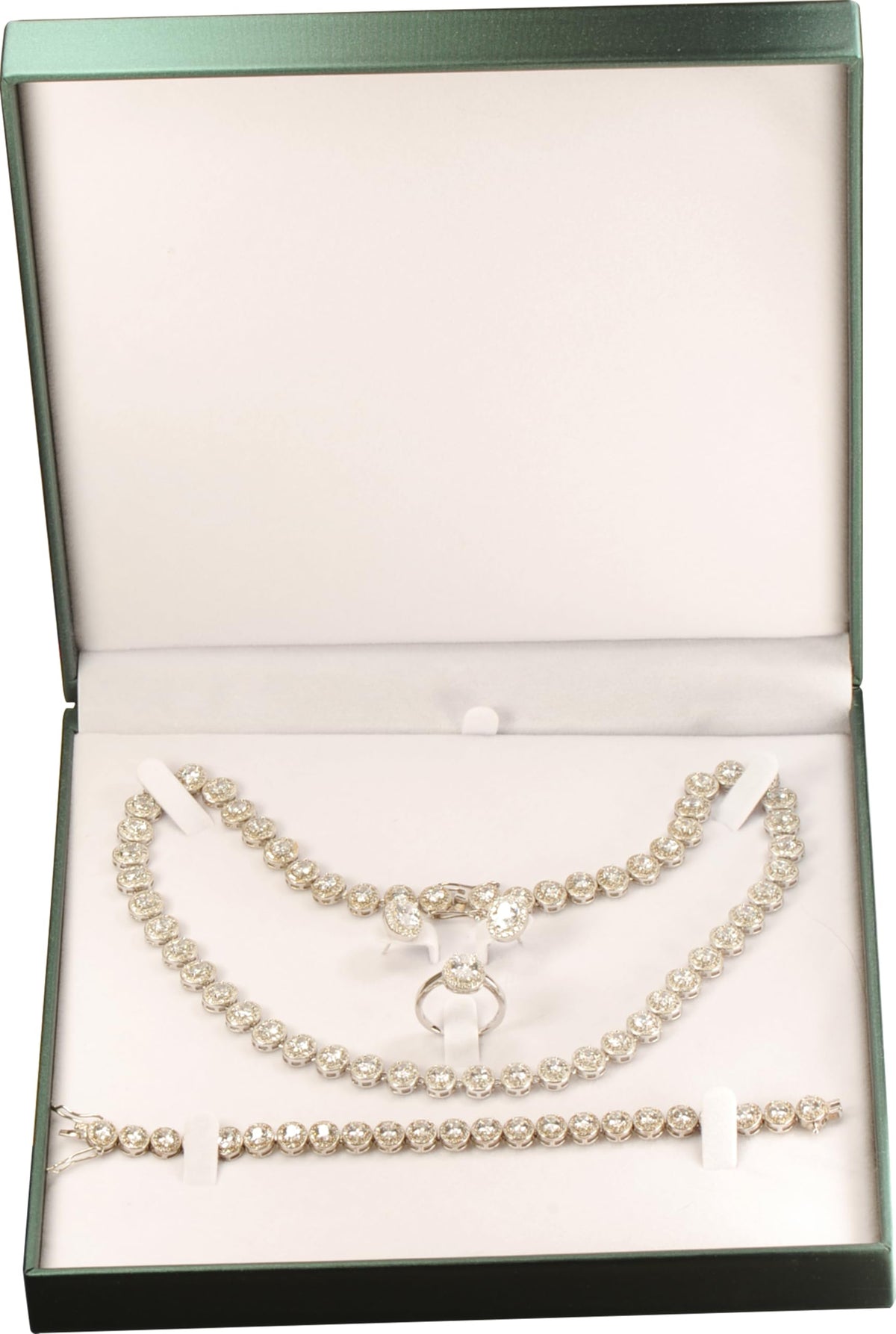 The Jewellery Pak Green Color Extra Large Necklace Ring Earrings Bracelet Sets Gift Box Luxury Soft Touch PU Leather Material Big Necklace Storage Box Size 7.5"(W)*7.5〞(D)*1.57〞(H)