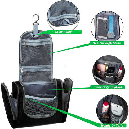 Bago Travel Hanging Toiletry Wash Bag - Large Waterproof Organizer for Women and Men - Cosmetic Essentials (Black)