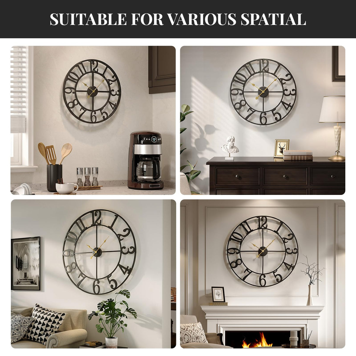 Cuspin Large Wall Clock for Living Room Decor, 30 Inch Wall Clock Battery-Operated Silent Non Ticking, Modern Black Decorative Metal Clock with Arabic Numerals