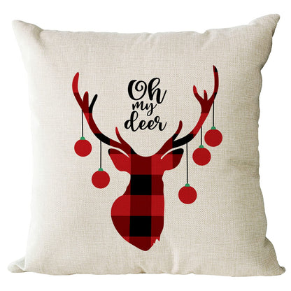 Set Of 4 Christmas Decorative Throw Pillow Covers Christmas Holiday Xmas Square Linen Cushion Covers Merry Christmas Trees Red Truck Snowflakes Deer Outdoor Couch Sofa Home Pillow Cases 18x18 Inch