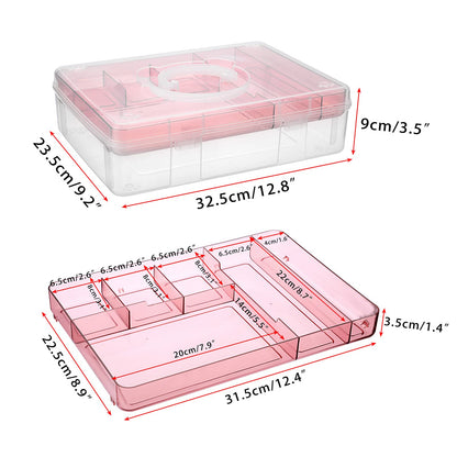 BTSKY 2-Tier Cute Bear Storage Box with Removable Divided Tray Portable Clear Plastic Art Craft Supply Organizer Stackable Home Office Supplies Storage Container for Pens Notes A4 papers etc (Pink)