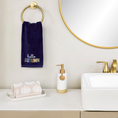 SKL Home Fall/Harvest Hello Autumn 100% Cotton Embroidered 2pc Hand Towel Set, Decorative for Bath/Kitchen/Bar & Gift, Navy