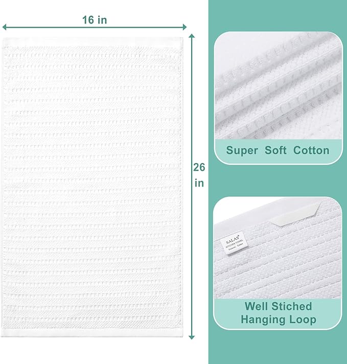 SALAS Kitchen Dish Towels, Bulk Cotton Kitchen Hand Towels, 390 GMS Plaid Dish