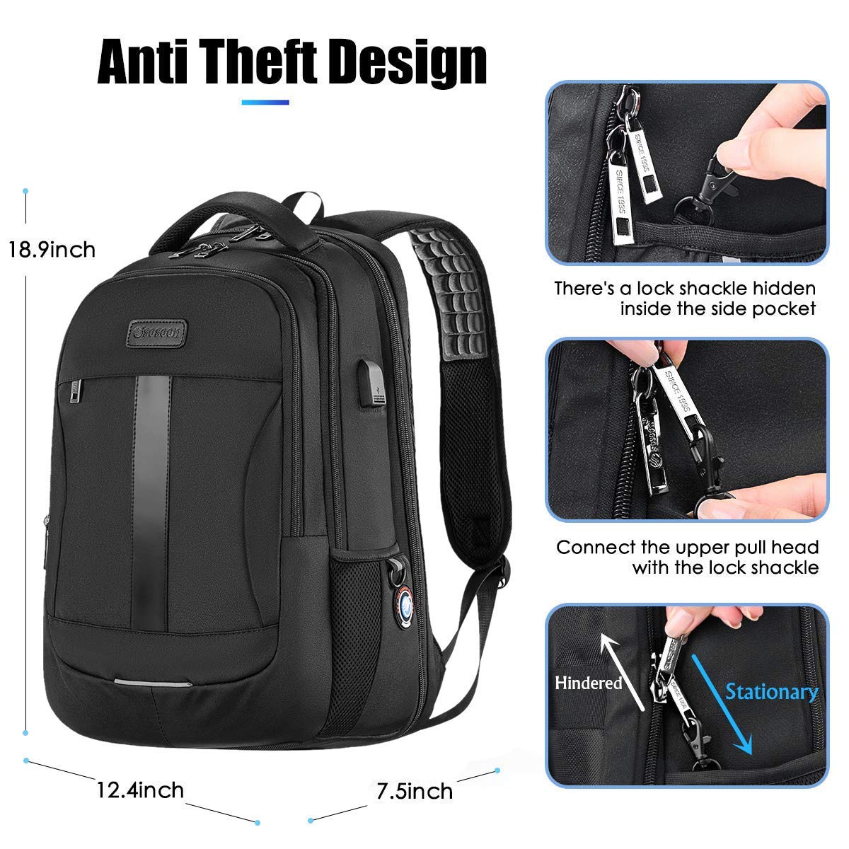 Laptop Backpack, Anti-Theft Business Travel Work Computer Rucksack with USB Charging Port, Large Lightweight College High School Bag for Boy Men Women (15.6inch)