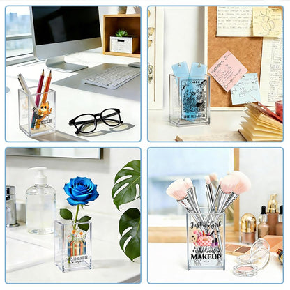 WHTYEFZ Dead Inside But Caffeinated Acrylic Organizer Pencil Pen Holder, Skeleton Coffee Acrylic Desk Organizer, Funny Office Gifts for Coffee-Addicted Coworker Boss, Dark Humor Gifts for Student