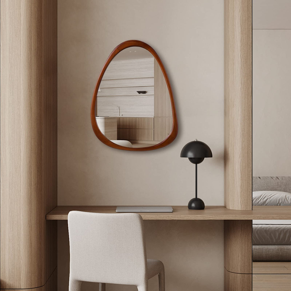 COOL2DAY 28"x 22" Irregular Wood Wall Frame Mirror, Asymmetrical Abstract Decorative Mirror for Living Room, Bedroom, Entryway, Bathroom